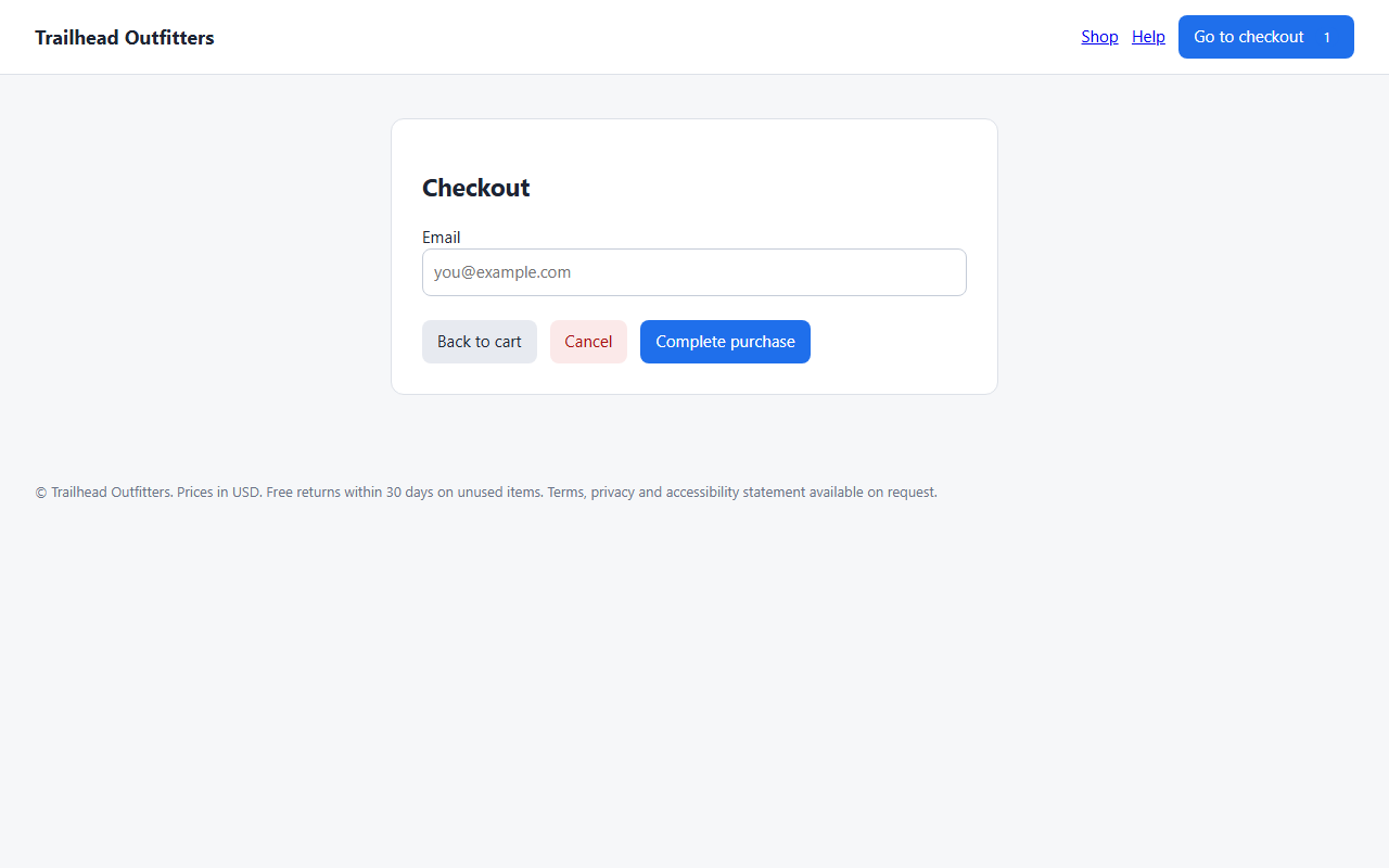 Refactored UI checkout screenshot